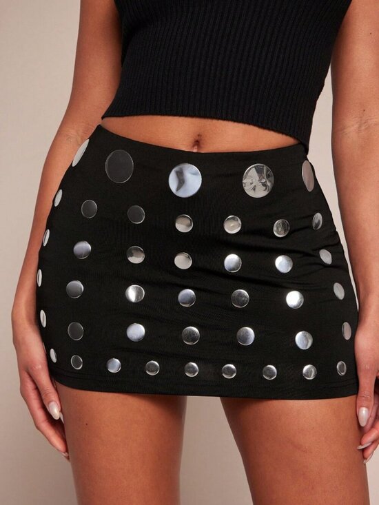 Dresses & Skirts - Black Sexy Women's metal Polka Dot Mini Bodycon Skirt